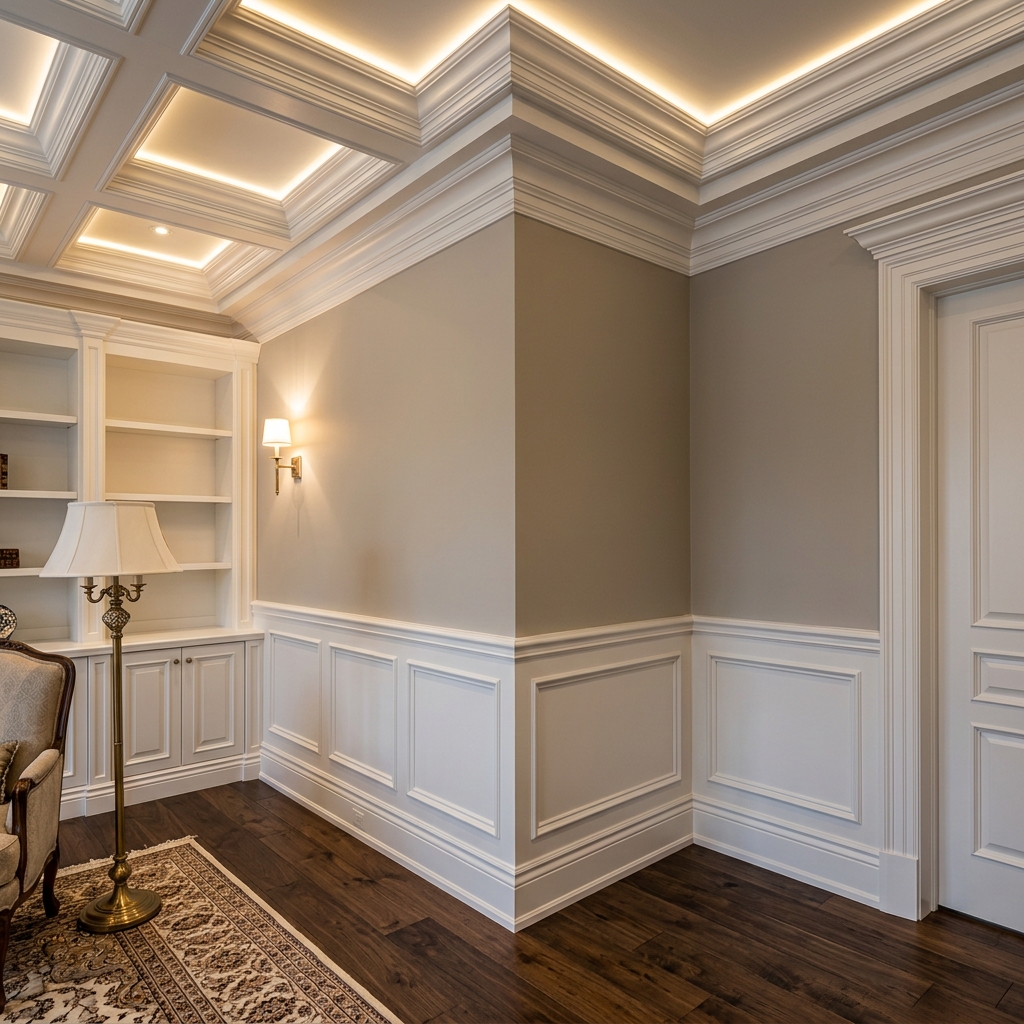 Elegant crown moulding and wall panels