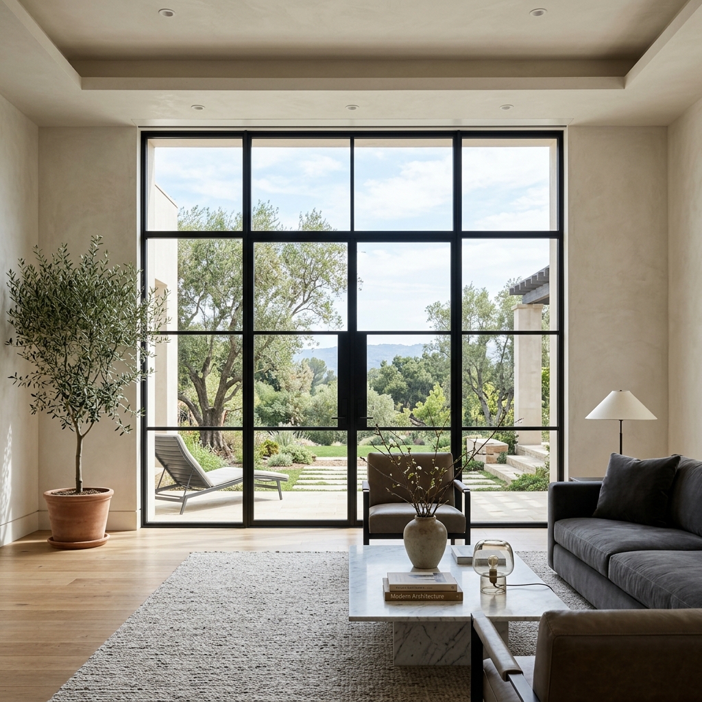Modern energy-efficient black frame windows